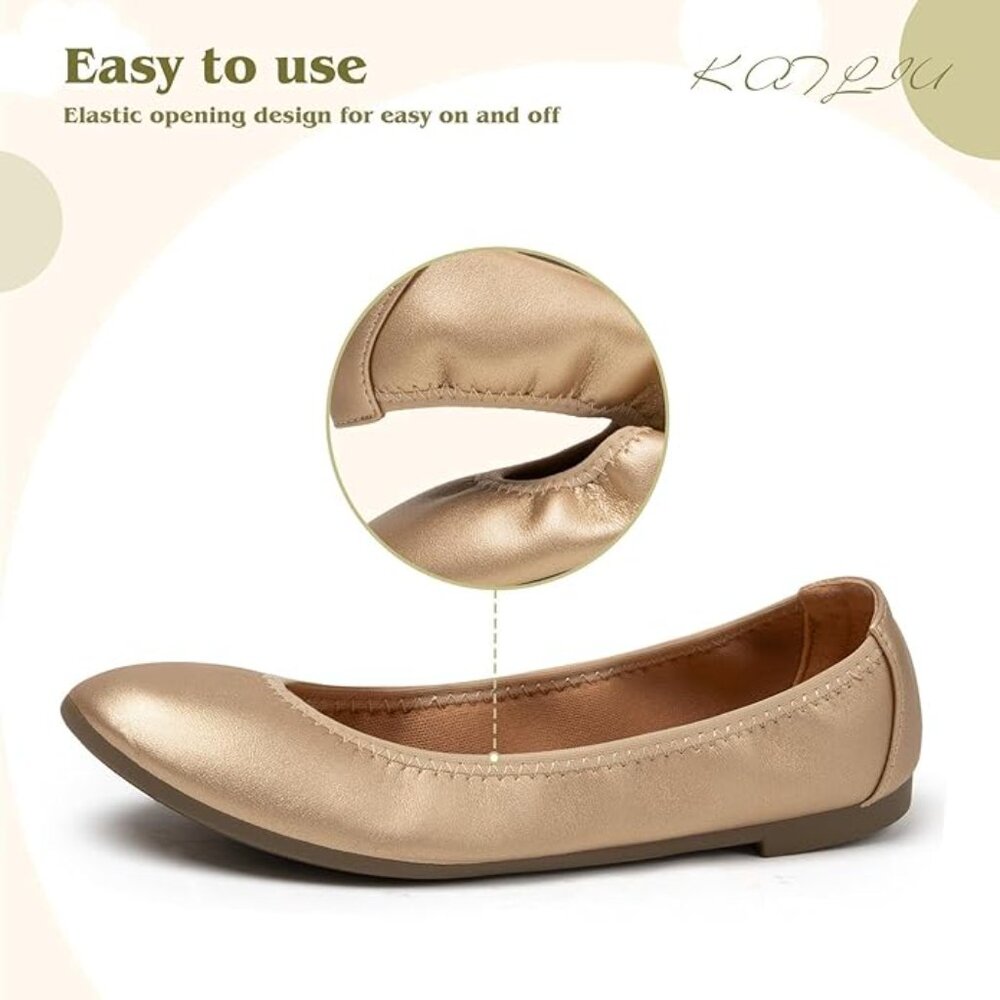 Women's US 8 Ballet Flat Casual Slip On Flat Shoes Gold - Picture 5 of 6